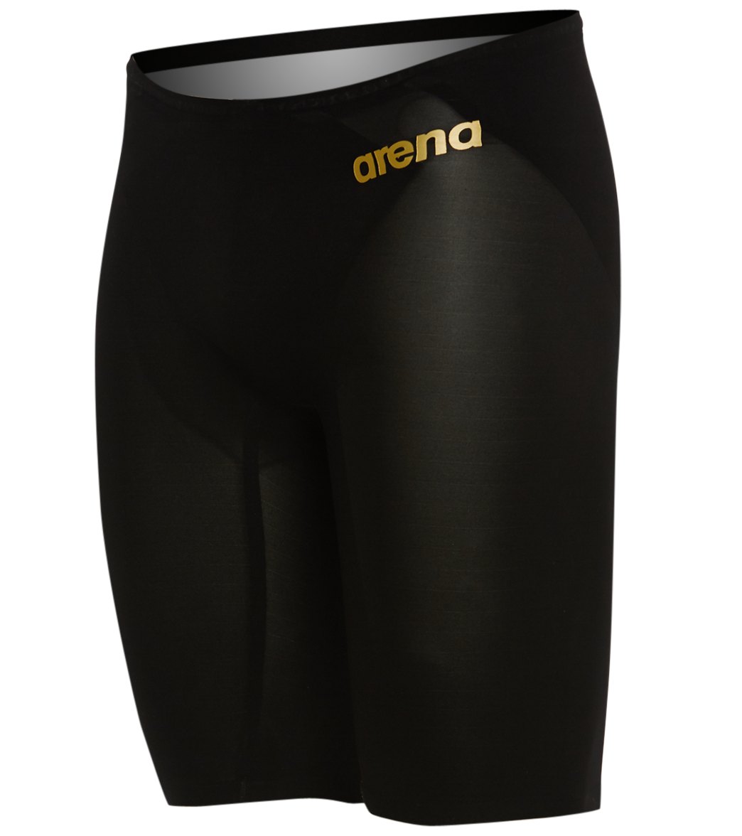 A pair of men's jammers tech suit by the brand Arena. The swimwear is black with a sleek, form-fitting design.