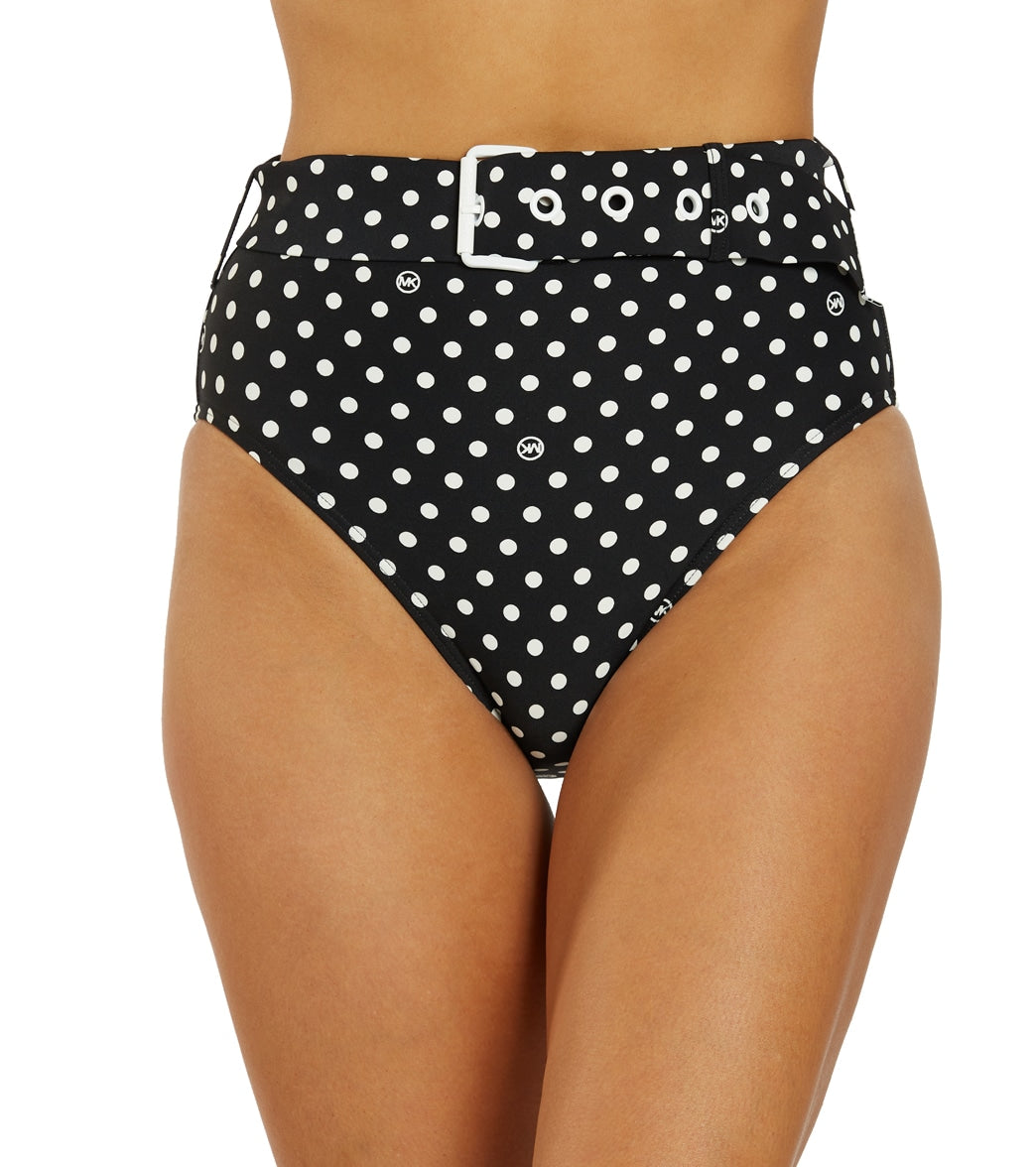 Michael Kors Womens Dot High Waist Belted Bikini Bottom