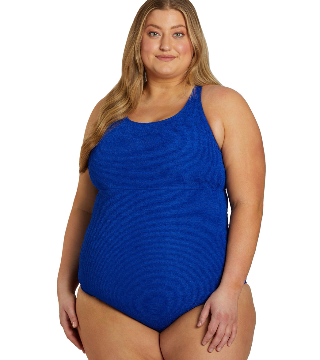 Sporti Plus Size Textured Chlorine Resistant High Neck One Piece Slimsuit II