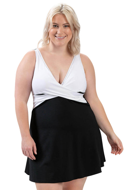 Dolfin Women's Aquashape Solid V-Neck Wrap Swim Dress