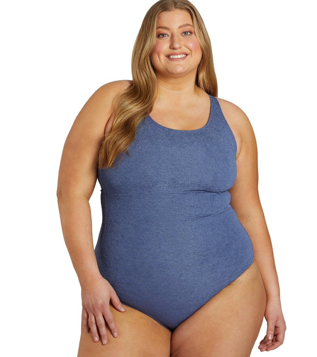 Sporti Plus Size Textured Chlorine Resistant High Neck One Piece Slimsuit II