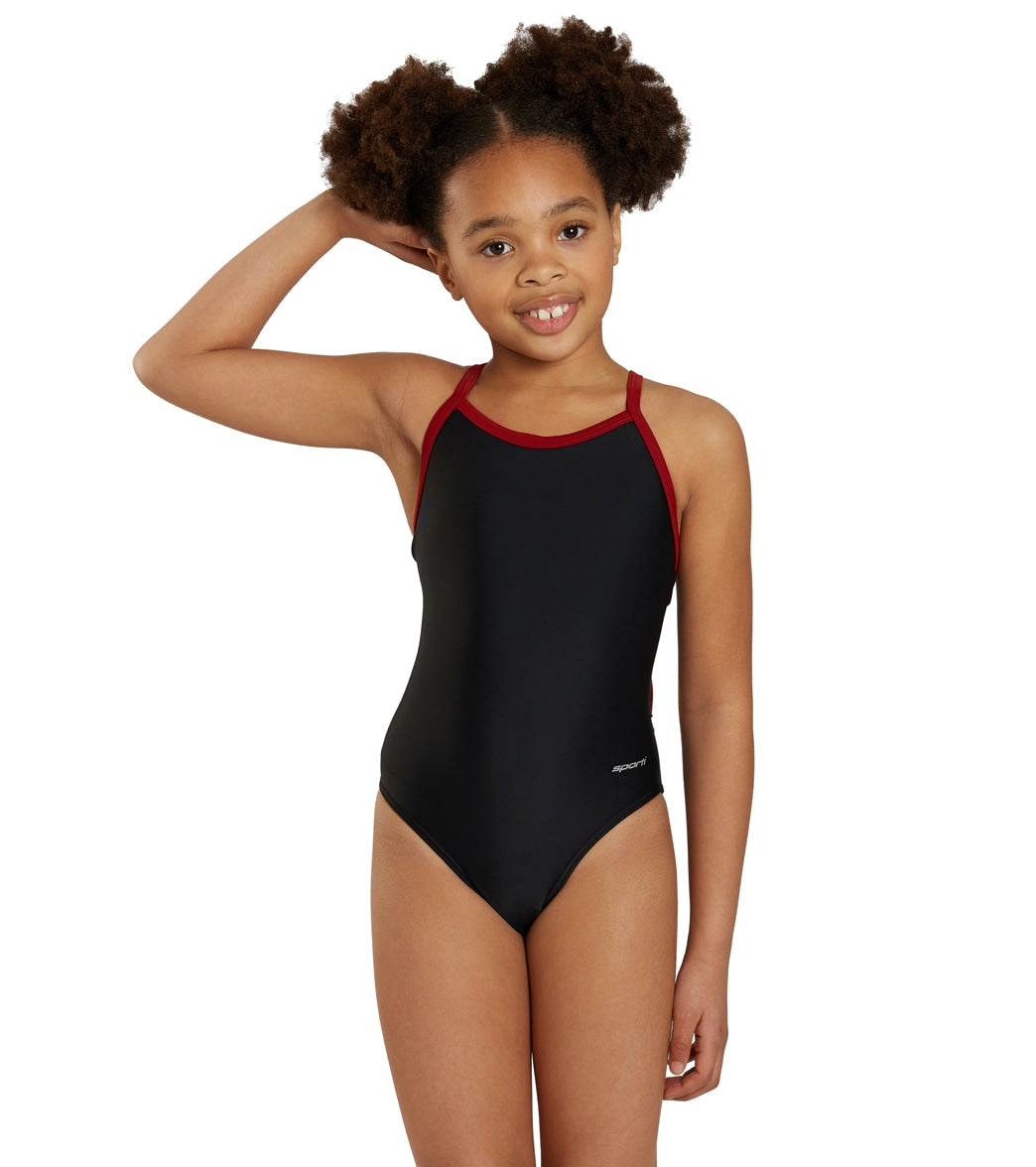 Sporti Solid Piped Thin Strap One Piece Swimsuit Youth (22-28)