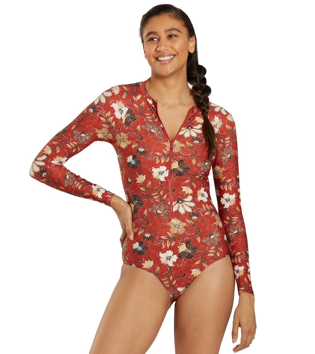 Sporti Active Vintage Bali Zip Front Long Sleeve One Piece Swimsuit
