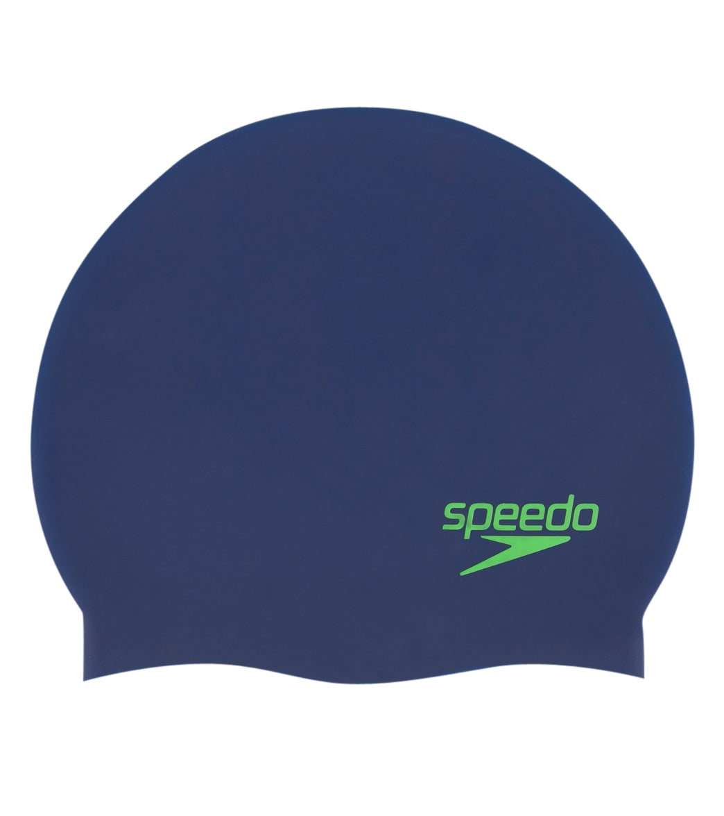 Speedo Elastomeric Solid Silicone Swim Cap Peacoat/Gleaming Green at
