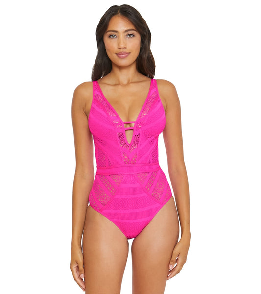 Becca Swim Women's Color Play Plunge One Piece Swimsuit at