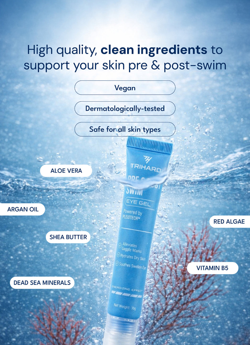 goggle marks after swimming Trihard Pre & Post-Swim Eye Gel 1.05 oz at SwimOutlet.com
