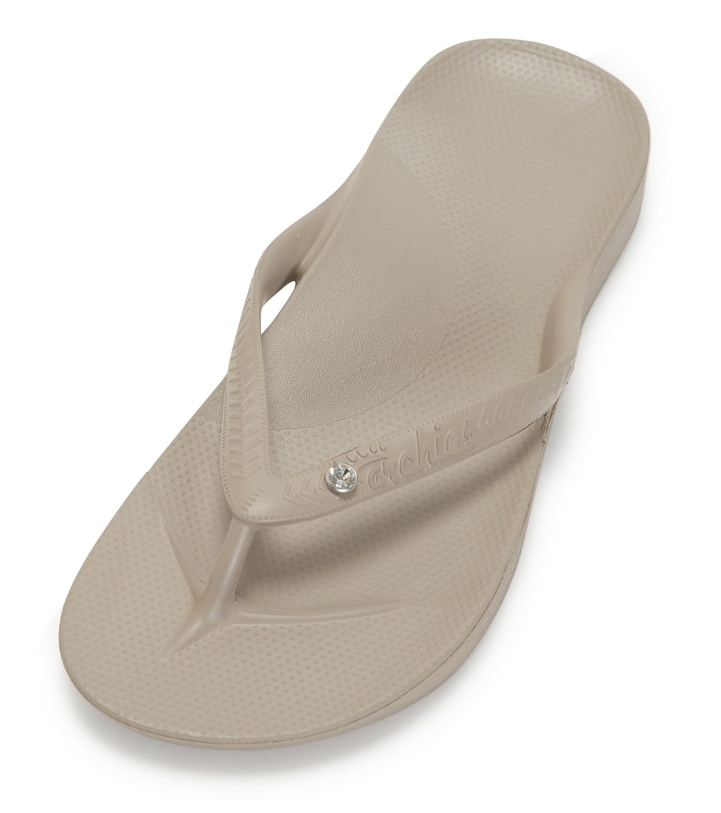 Archie's Footwear Women's Crystal Arch Support Flip Flop Taupe at