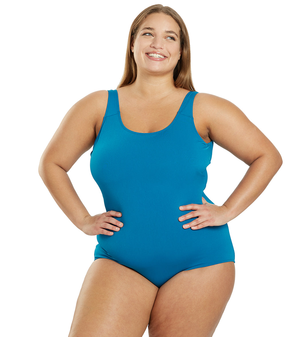 Sporti Plus Size HydroLast Spring Garden Chlorine Resistant Moderate Scoop  Back One Piece Swimsuit at