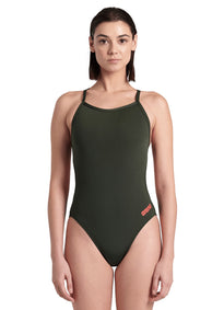 Arena Women's Solid Challenge Back One Piece Swimsuit Dark Sage