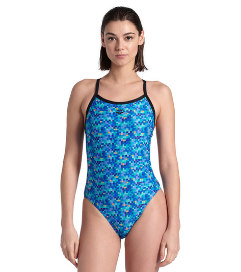 Costume Intero Donna Arena Fireworks Challenge Back - Tessuto MaxLife Eco, Resistente Al Cloro