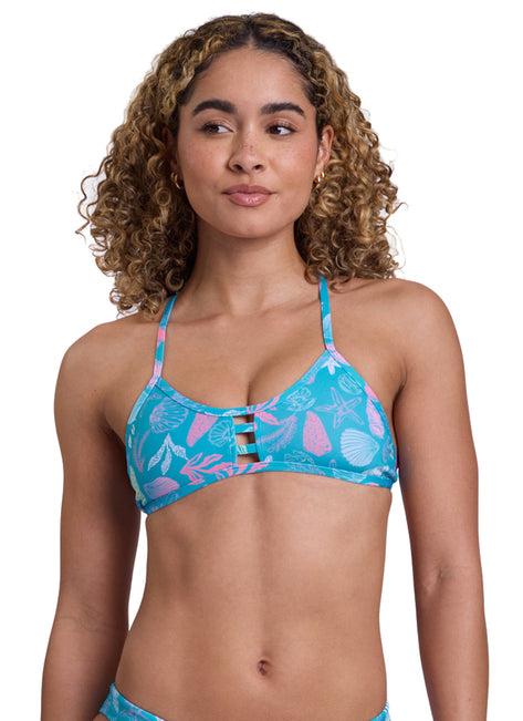 JOLYN Women's Coral Blush Tomcat Printed Bikini Top