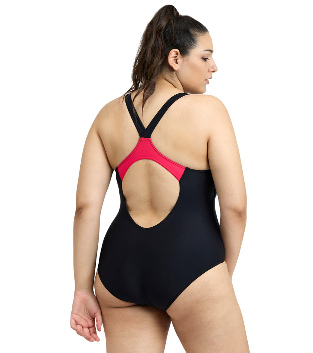 Arena Women's Plus Size Print Threefold V Back One Piece Swimsuit