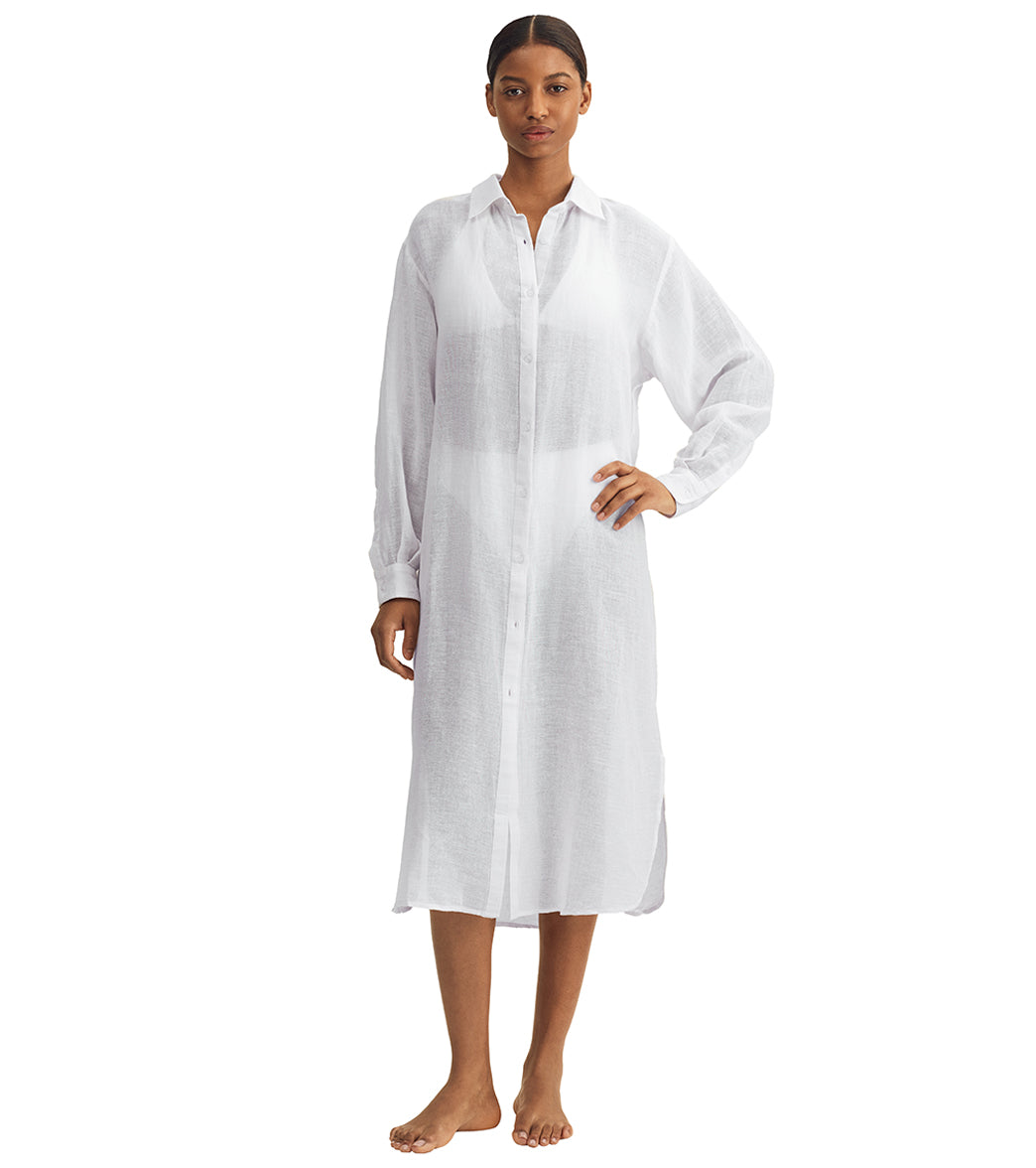 ralph lauren maxi shirt dress Polo Ralph Lauren Pleated long-sleeve Shirt Dress | White