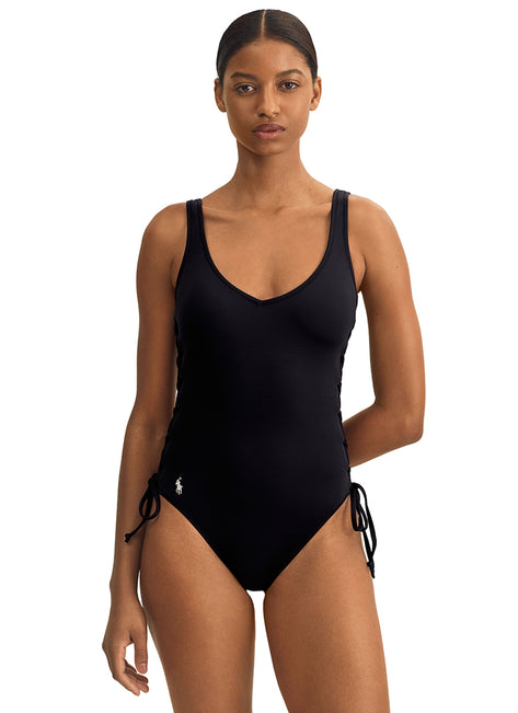 Polo Ralph Lauren Women's Signature Solids Over The Shoulder Lace Side One Piece Swimsuit