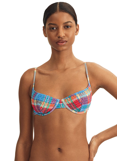 Polo Ralph Lauren Women's Smocked Madras Balconette Printed Jersey Bikini Top