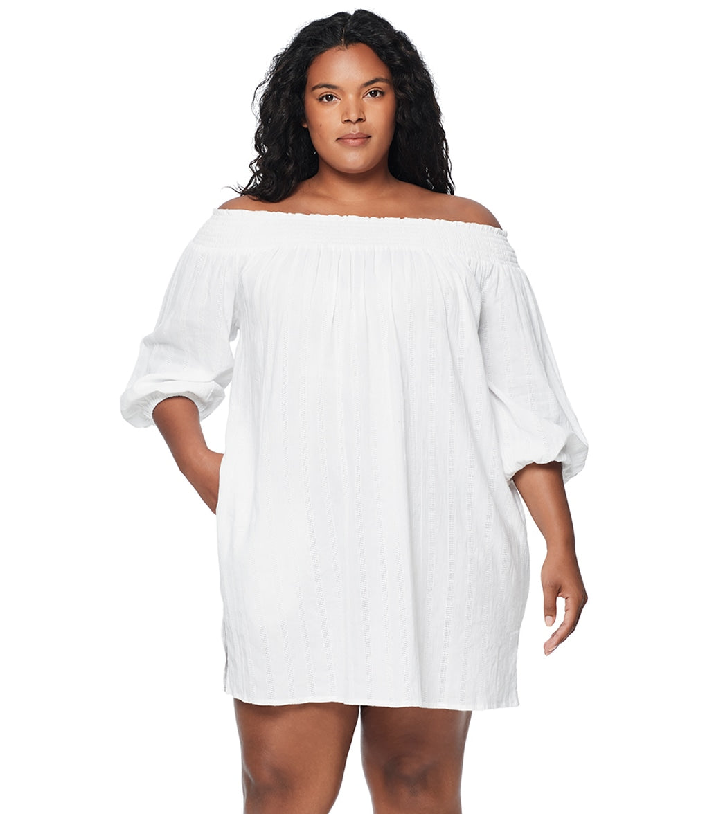 plus size white off shoulder dress Lauren Ralph Lauren Women's Plus Size Dobby Off the Shoulder Dress at SwimOutlet.com