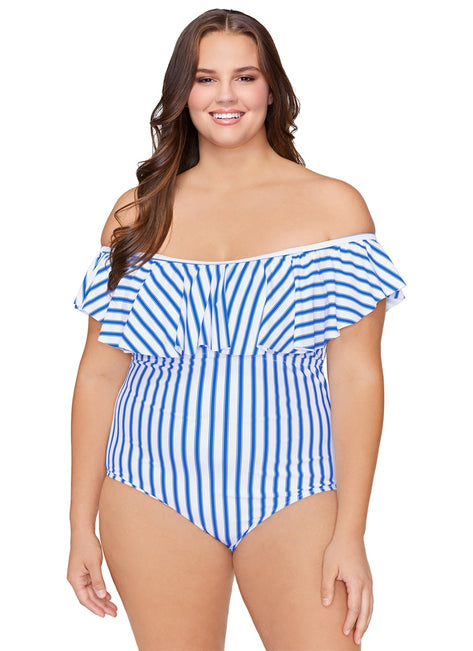 Raisins Women's Plus Size Coastal Tortuga One Piece Swimwuit