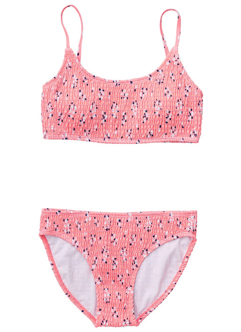 Snapper Rock Girls' Ditsy Coral Shirred Bikini Set (Little Kid, Big Kid)