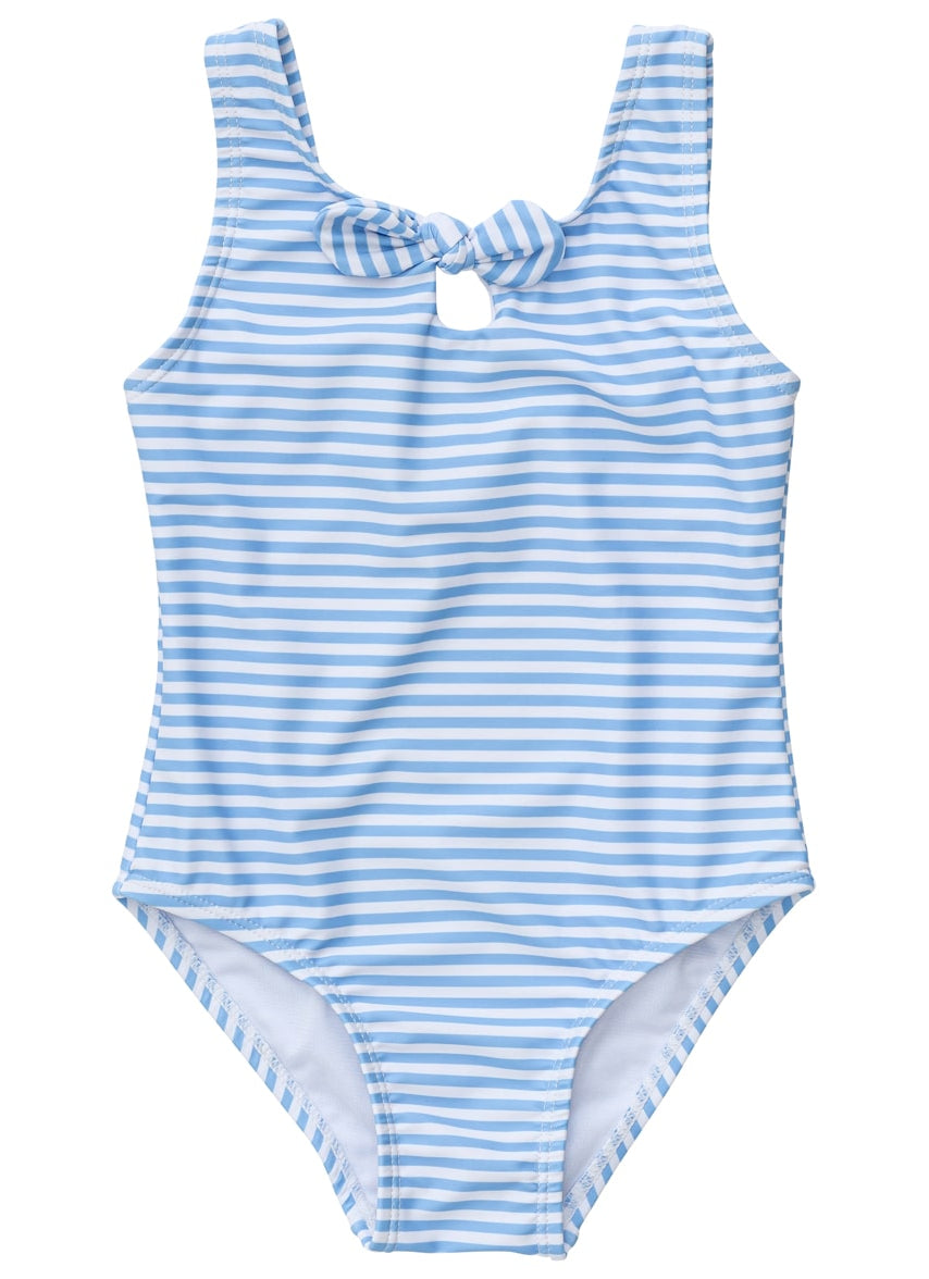 Snapper Rock Girls' Powder Blue Sustainable Stripe Bow Swimsuit