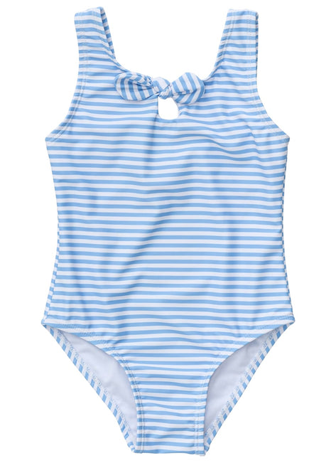 Snapper Rock Girls' Powder Blue Sustainable Stripe Bow Swimsuit (Baby, Toddler)