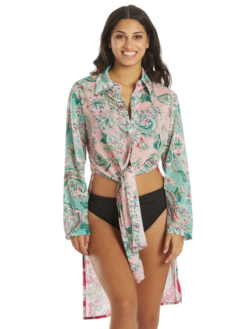 Carmen Marc Valvo Women's Bellagio Paisley Cover Up Shirt Dress