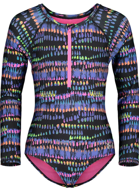 Under Armour Girls' UA Watercolor Drip Long Sleeve One Piece Swimsuit (Toddler, Little Kid)
