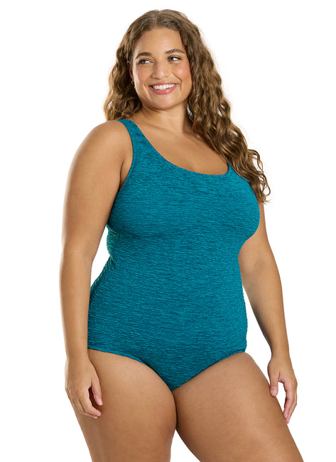 Women's Krinkle By Penbrooke Plus Size Chlorine Resistant Cross Back One Piece Swimsuit
