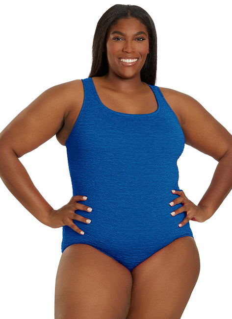 Women's Krinkle By Penbrooke Plus Size Chlorine Resistant Cross Back One Piece Swimsuit