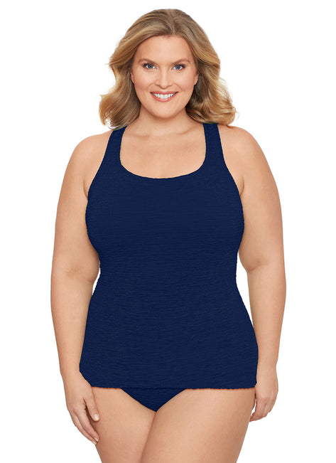 Women's Krinkle By Penbrooke Plus Size Chlorine Resistant One Piece Scoop Neck Sheath Swimsuit