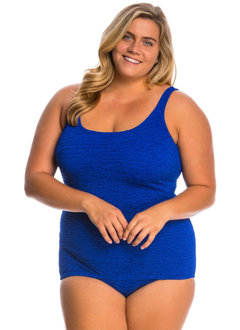 Women's Krinkle By Penbrooke Plus Size Chlorine Resistant One Piece Scoop Neck Sheath Swimsuit
