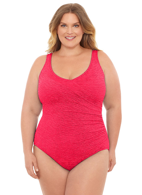 Krinkle By Penbrooke Plus Size Chlorine Resistant Mock Surplice One Piece Swimsuit