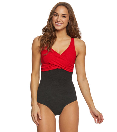 Sporti Textured Chlorine Resistant Front Twist Colorblock One Piece Slimsuit