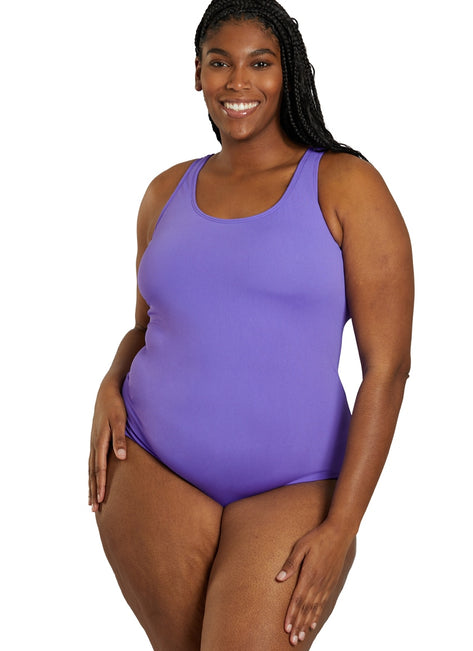 Sporti Plus Size HydroLast Chlorine Resistant Moderate Scoop Back One Piece Swimsuit