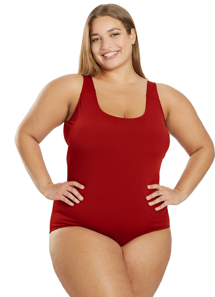 Sporti Plus Size HydroLast Chlorine Resistant Moderate Scoop Back One Piece  Swimsuit at SwimOutlet.com