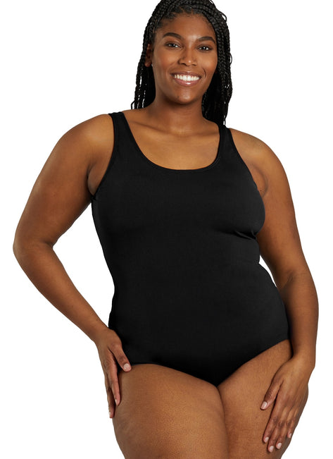 Sporti Plus Size HydroLast Chlorine Resistant Conservative Scoop Back One Piece Swimsuit