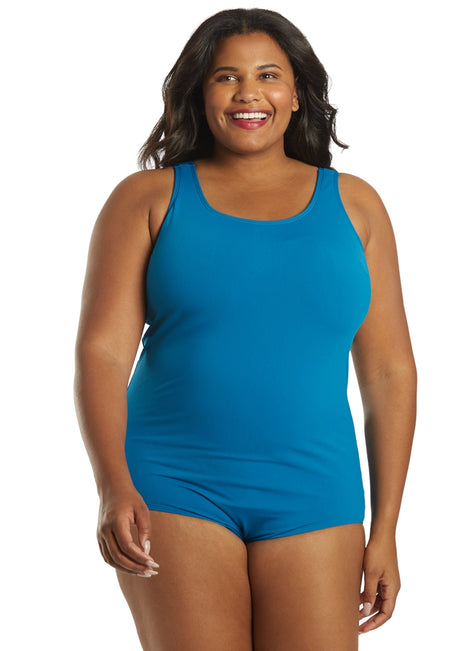 Sporti Plus Size HydroLast Chlorine Resistant Conservative Scoop Back One Piece Swimsuit