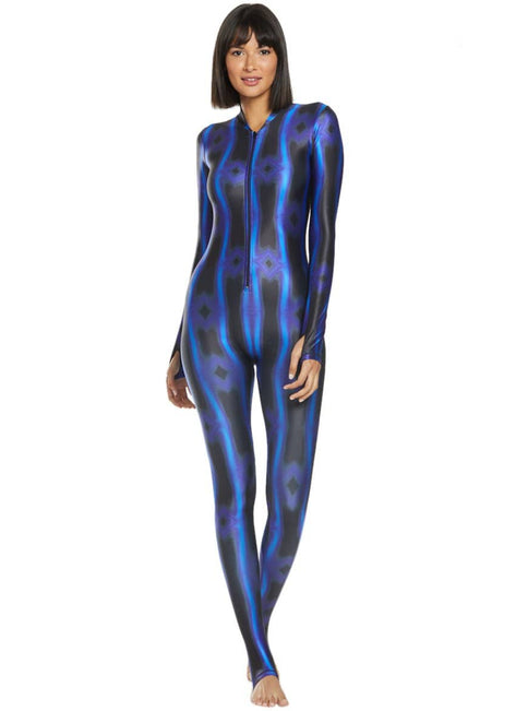 SlipIns Electric Blue Wave Zippered Unitard