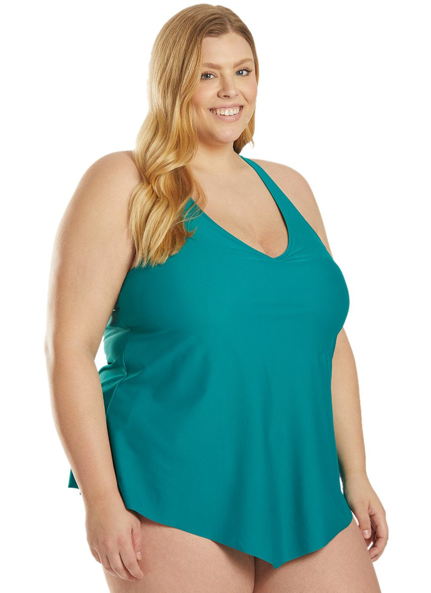 Racerback Tankini Flowy Top Swimsuits BLACK HIBISCUS Racerback