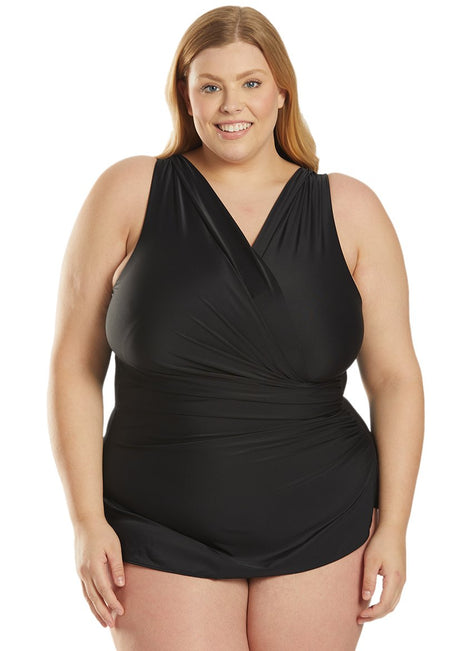 Sporti Plus Size Isabella Tummy Control Wrap One Piece Swimsuit