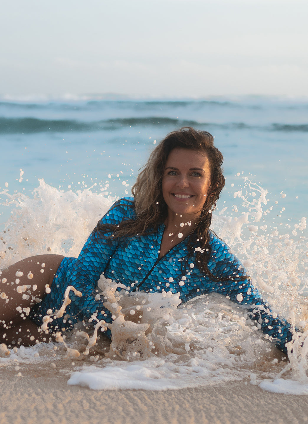 SlipIns Aqua Mermaid Zippered Mini Long Sleeve Swimsuit at