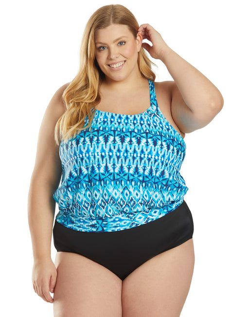Sporti Plus Size Valentina Ikat Blouson Tankini Top