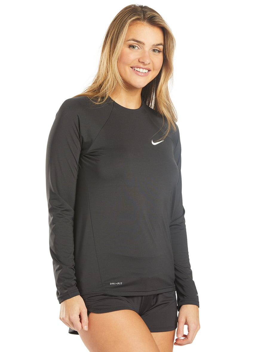 Nike Women's Long Sleeve Hydro Rash Guard - Black - Xs, image size:854x1176