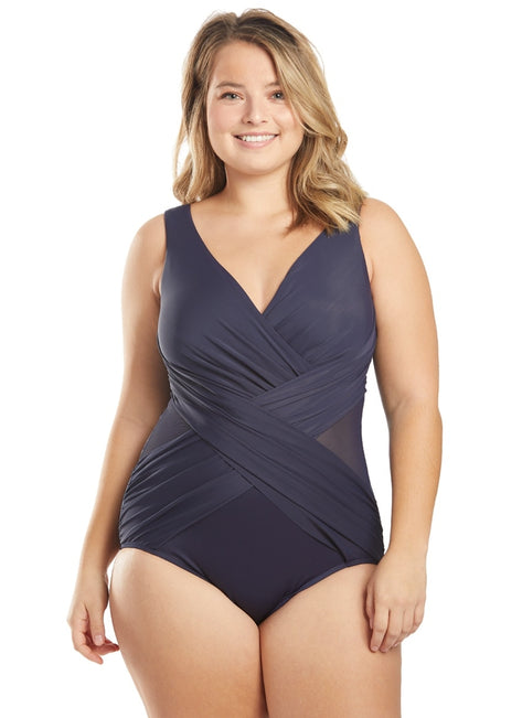 Miraclesuit Plus Size Illusionist Crossover One Piece Swimsuit (D Cup)