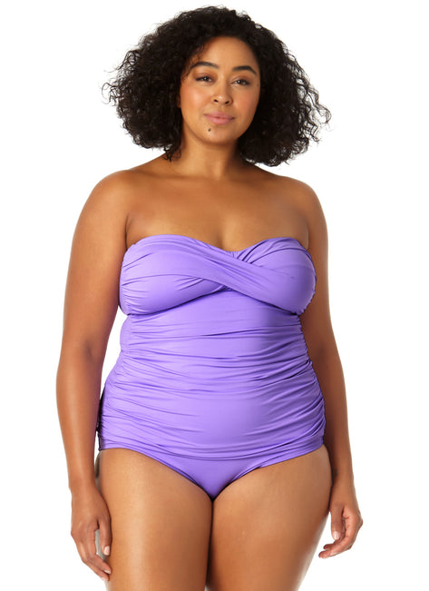 Anne Cole Plus Size Live In Color Bandeau Twist Front Tankini Top