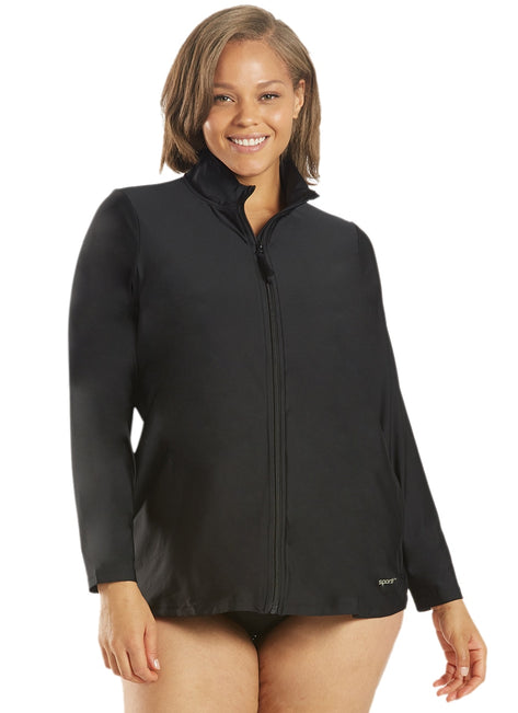 Sporti Women's Plus Size L/S Zip Front UPF 50+ Rash Guard