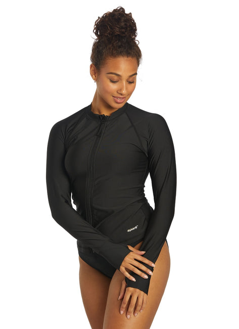 Sporti Women's Long Sleeve Zip Front UPF 50+ Rash Guard at SwimOutlet.com