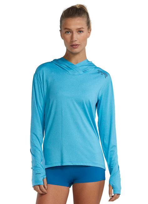 TYR Women's SunDefense Long Sleeve Hooded UPF 50+ Swim Shirt