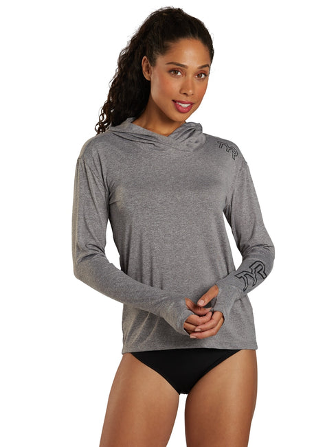 TYR Women's SunDefense Long Sleeve Hooded UPF 50+ Swim Shirt