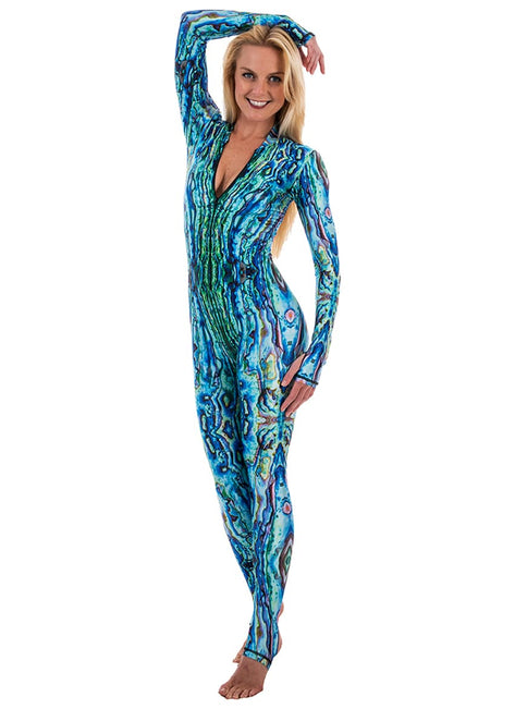 SlipIns Women's Green Abalone Zippered Unitard