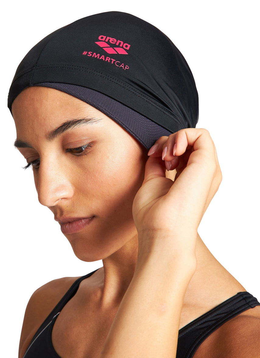 Arena swim cap stretchy pools lakes hair protection Black Silicone Swim Cap Arena Unisex Recycled Silicone Swim Cap - Black - Walmart.com main image 2